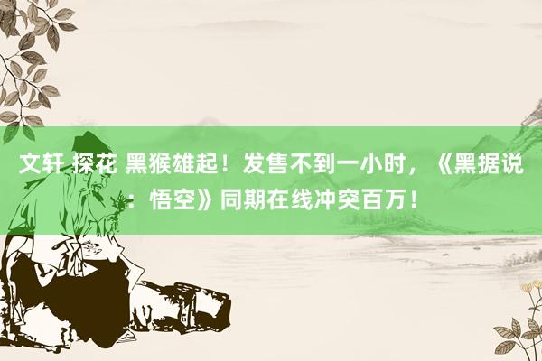文轩 探花 黑猴雄起!发售不到一小时,《黑据说:悟空》同期在线冲突百万!