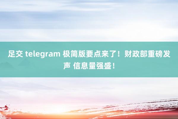 足交 telegram 极简版要点来了!财政部重磅发声 信息量强盛!