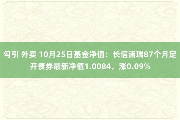 勾引 外卖 10月25日基金净值:长信浦瑞87个月定开债券最新净值1.0084,涨0.09%