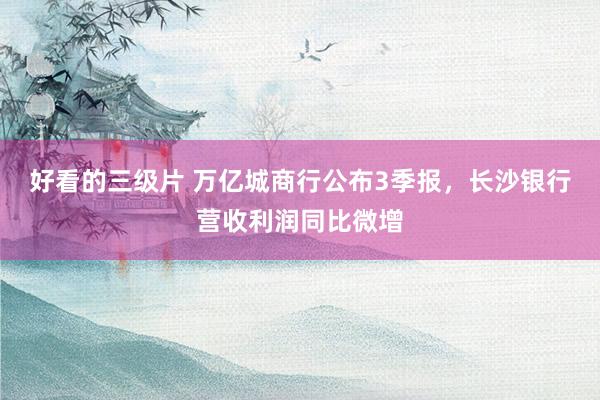 好看的三级片 万亿城商行公布3季报,长沙银行营收利润同比微增