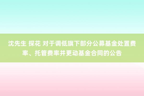 沈先生 探花 对于调低旗下部分公募基金处置费率、托管费率并更动基金合同的公告