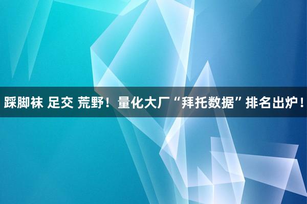 踩脚袜 足交 荒野!量化大厂“拜托数据”排名出炉!