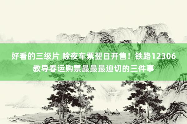好看的三级片 除夜车票翌日开售！铁路12306教导春运购票最最最迫切的三件事