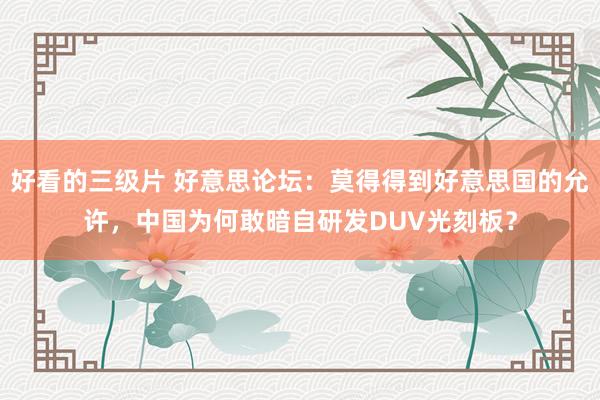 好看的三级片 好意思论坛：莫得得到好意思国的允许，中国为何敢暗自研发DUV光刻板？